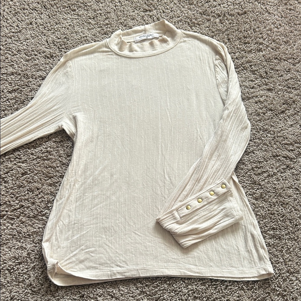 Project Social T Cream Long Sleeve Top with Button Details